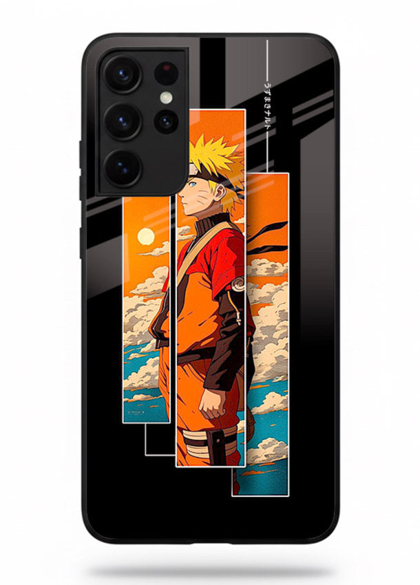 naruto sunset pose orange anime art Samsung S21 Ultra glass cover dramatic ninja case
