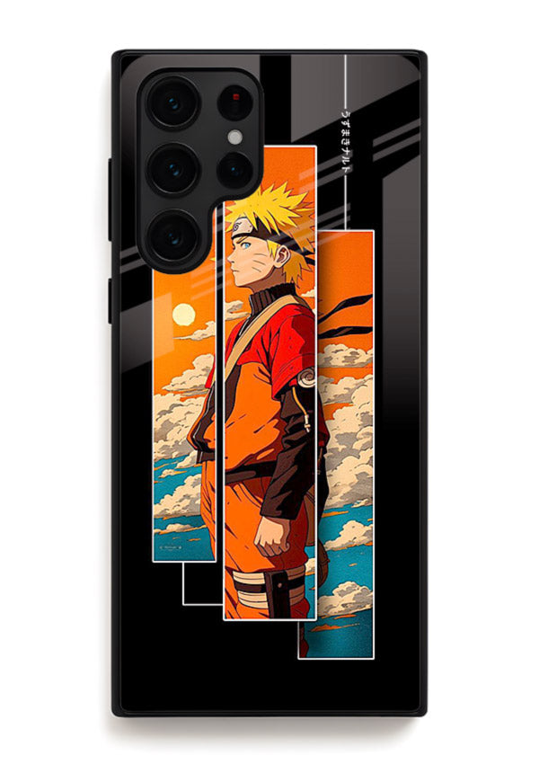 naruto sunset pose orange anime art Samsung S23 Ultra glass cover dramatic ninja case