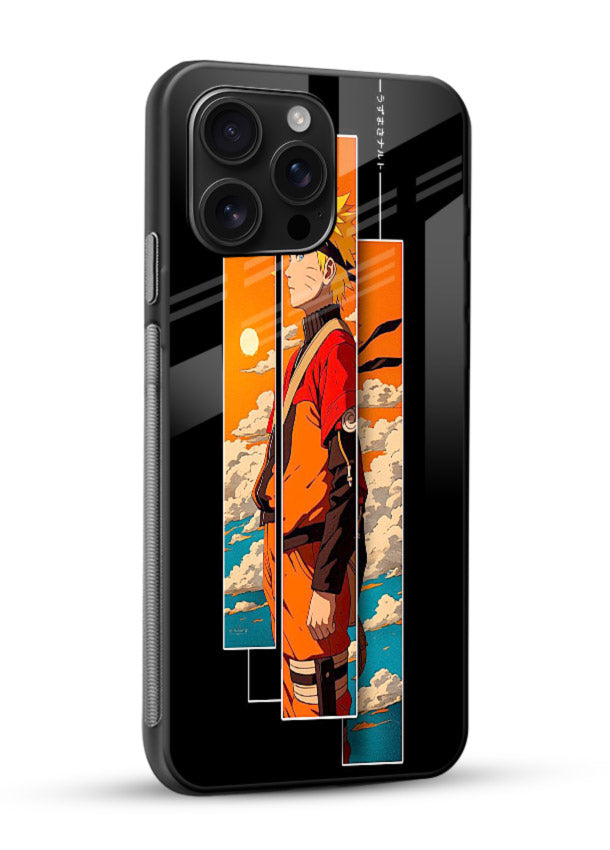 naruto sunset pose orange anime art glossy vibrant premium glass cover dramatic ninja case - Angle Side