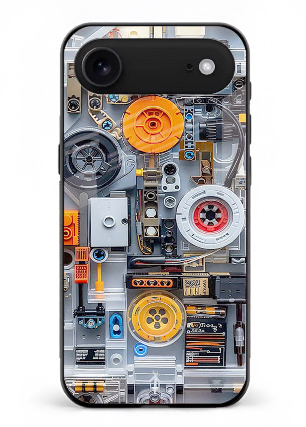 Industrial gears and circuit panel with orange accents for iPhone 17 Air Back Cover