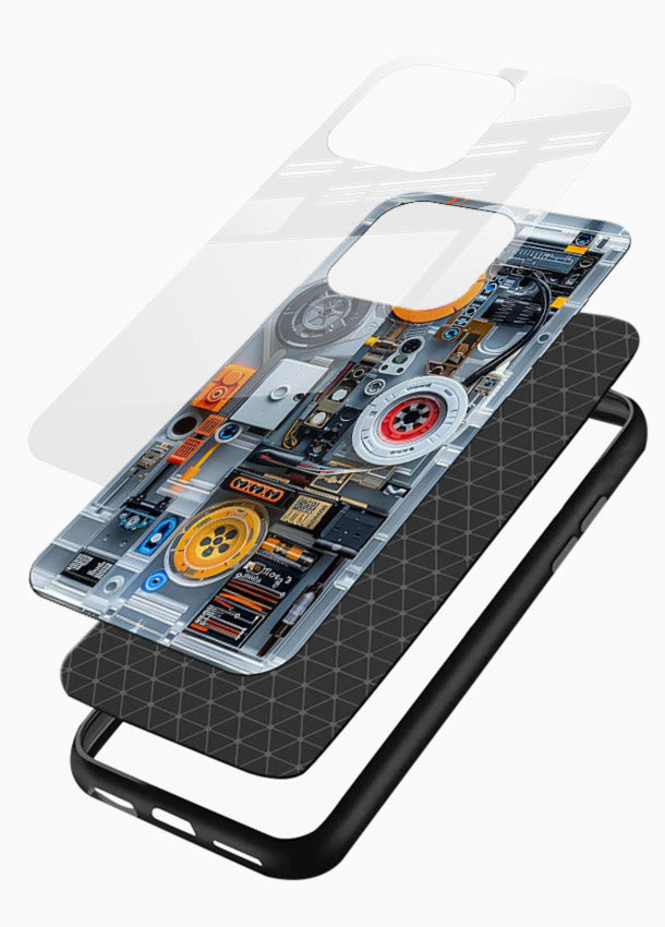 Industrial gears and circuit panel with orange accents - 3