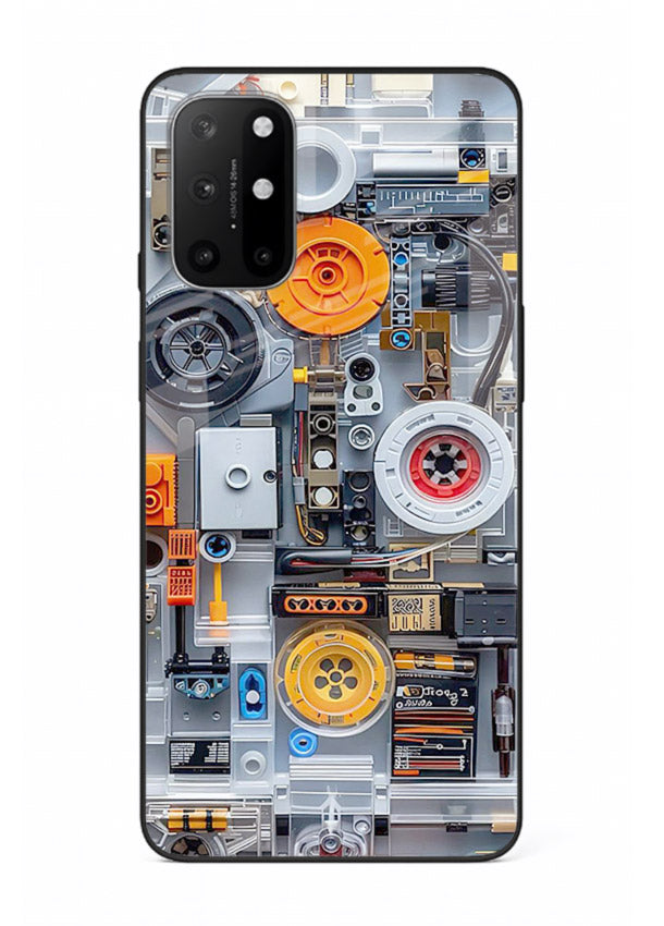 Industrial gears and circuit panel with orange accents for OnePlus 8T Back Cover