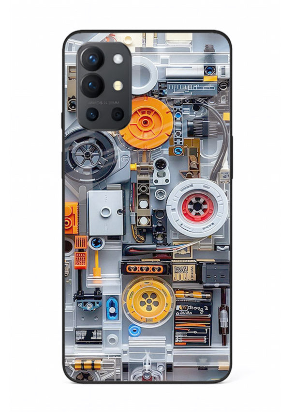 Industrial gears and circuit panel with orange accents for OnePlus 9R Back Cover