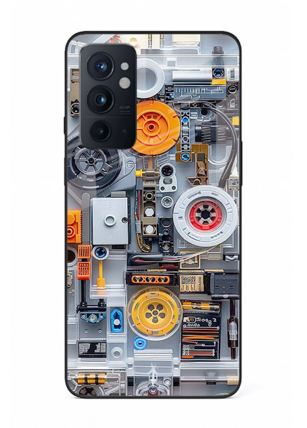 Industrial gears and circuit panel with orange accents for OnePlus 9RT Back Cover