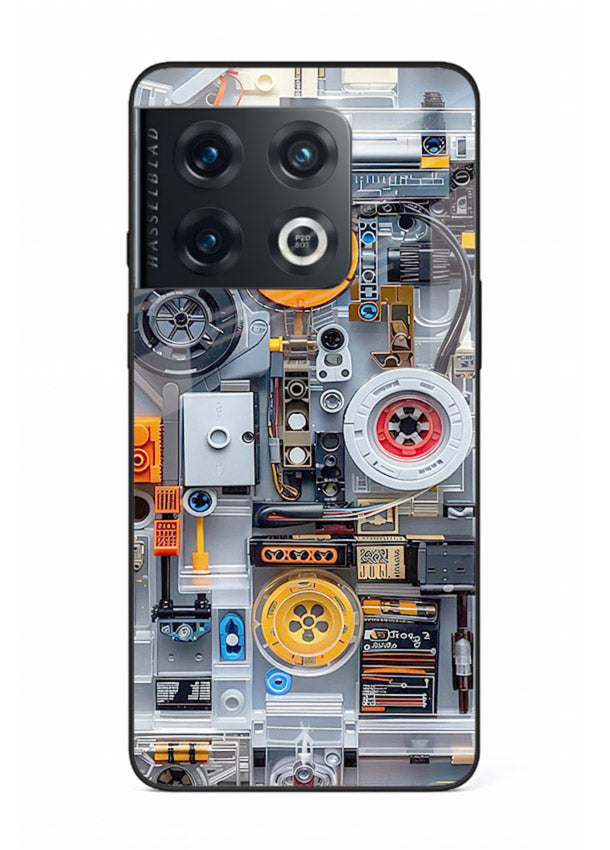 Industrial gears and circuit panel with orange accents for OnePlus 10 Pro Back Cover