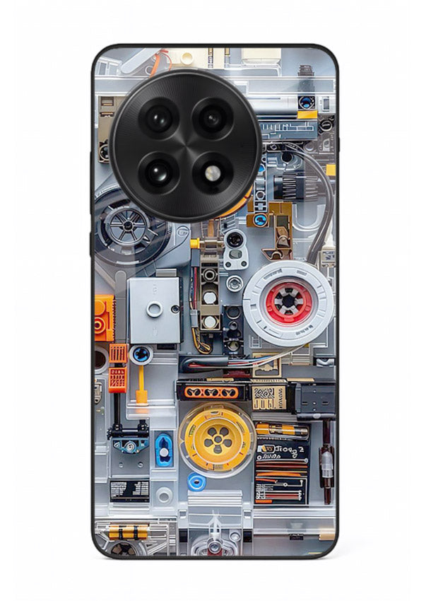 Industrial gears and circuit panel with orange accents for OnePlus 13R Back Cover