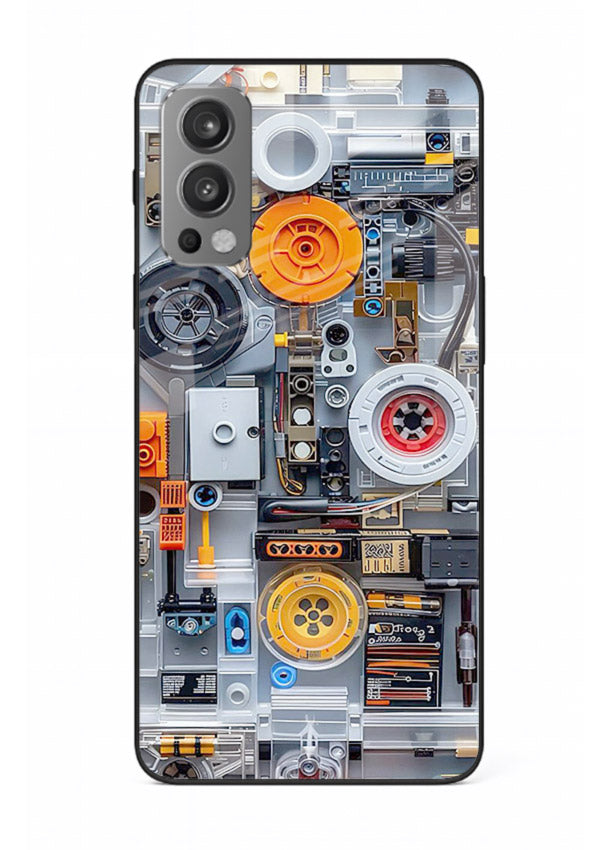 Industrial gears and circuit panel with orange accents for OnePlus Nord 2 Back Cover