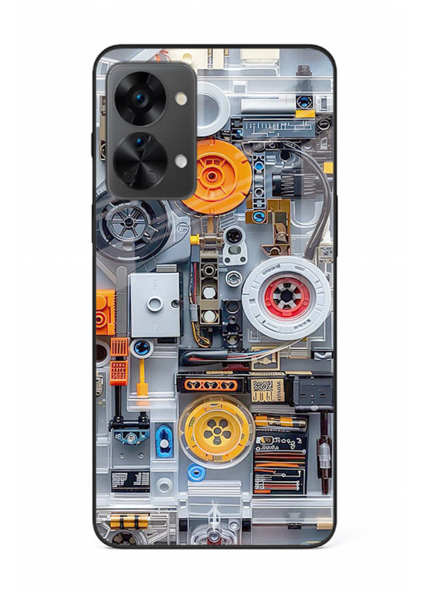 Industrial gears and circuit panel with orange accents for OnePlus Nord 2T Back Cover