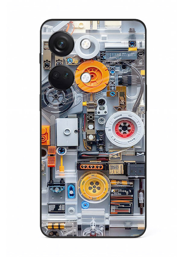 Industrial gears and circuit panel with orange accents for OnePlus Nord 3 Back Cover