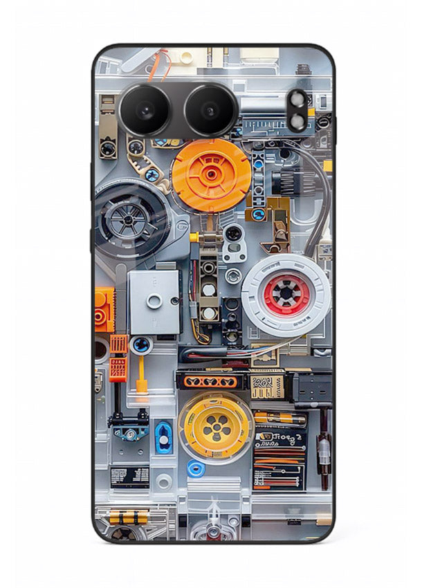 Industrial gears and circuit panel with orange accents for OnePlus Nord 4 Back Cover