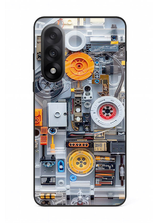 Industrial gears and circuit panel with orange accents for OnePlus Nord 5 Back Cover