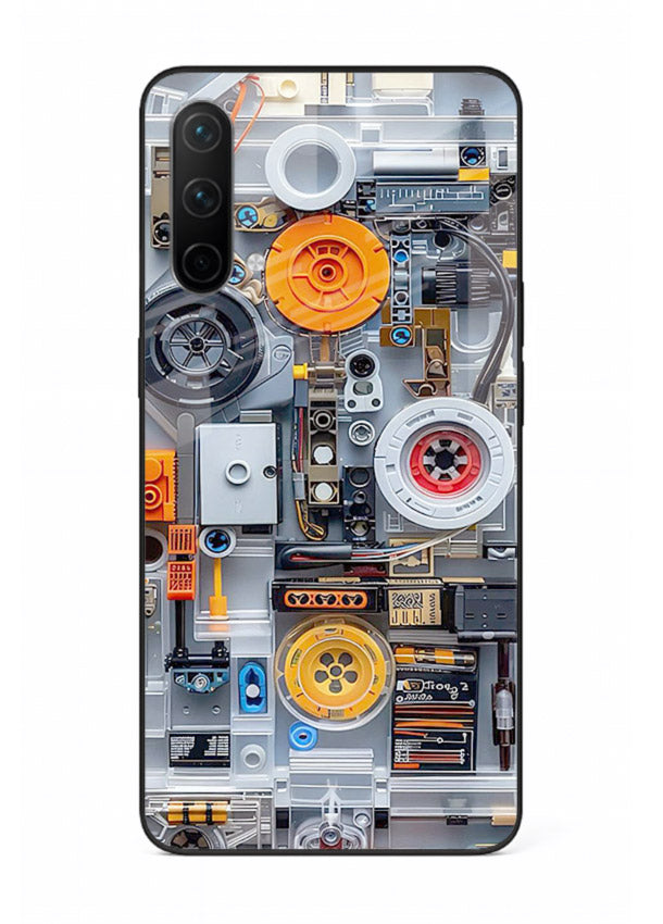 Industrial gears and circuit panel with orange accents for OnePlus Nord CE 5G Back Cover
