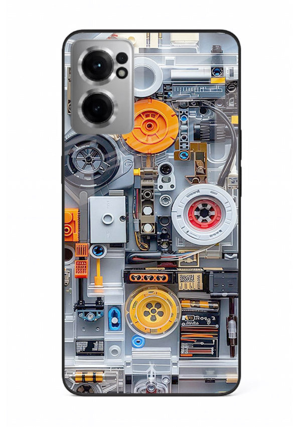 Industrial gears and circuit panel with orange accents for OnePlus Nord CE2 5G Back Cover