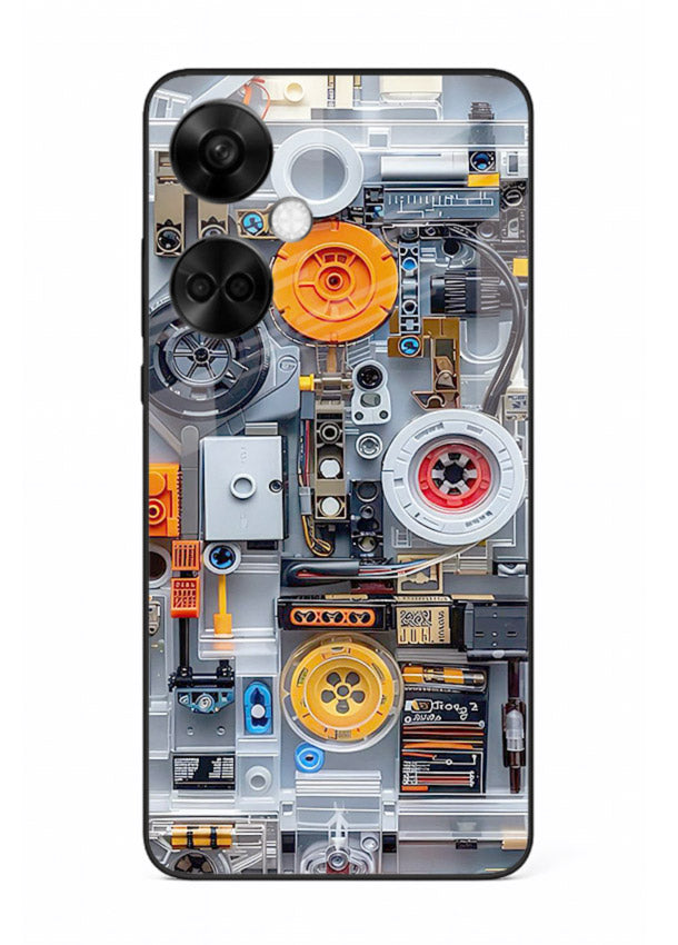Industrial gears and circuit panel with orange accents for OnePlus Nord CE3 Back Cover