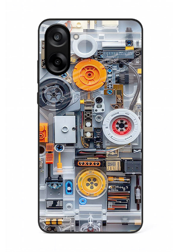Industrial gears and circuit panel with orange accents for OnePlus Nord CE5 Back Cover