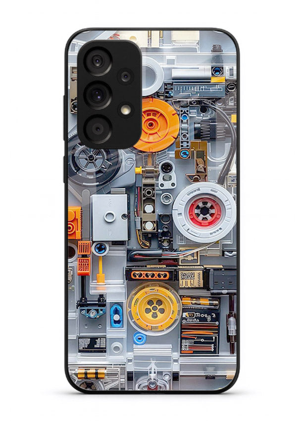 Industrial gears and circuit panel with orange accents for Samsung A33 5G Back Cover
