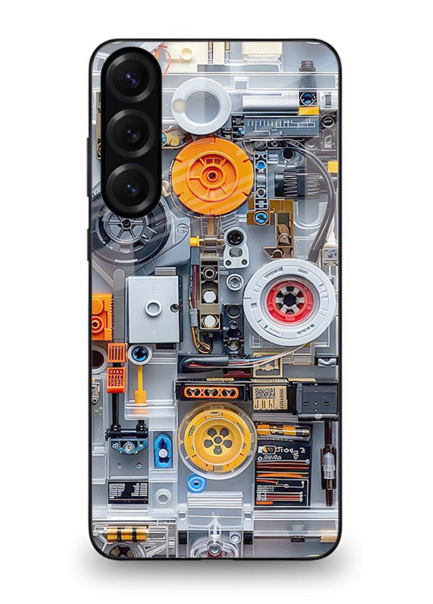 Industrial gears and circuit panel with orange accents for Samsung A16 5G Back Cover