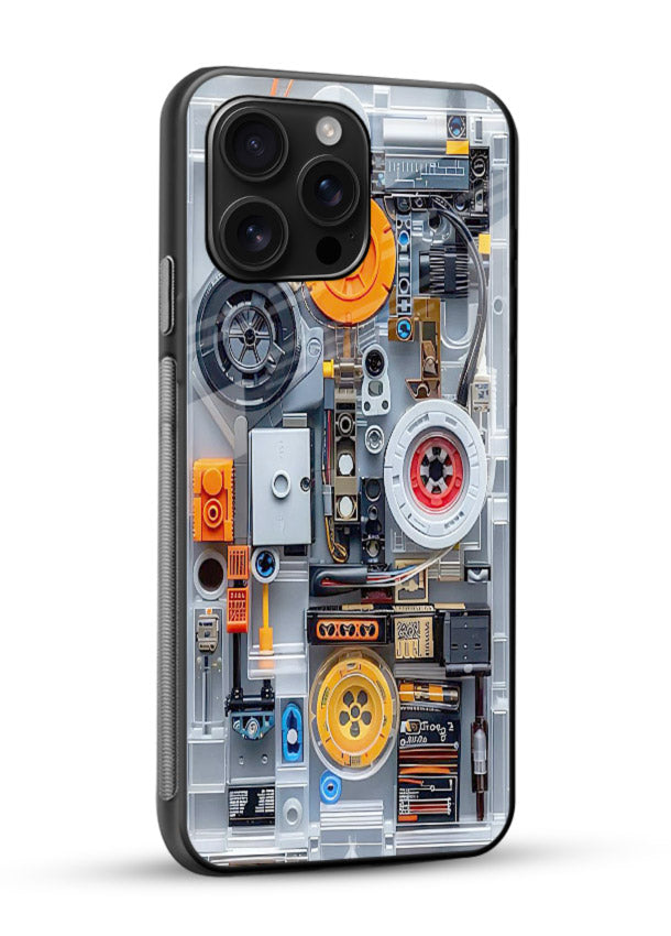 Industrial gears and circuit panel with orange accents - 2