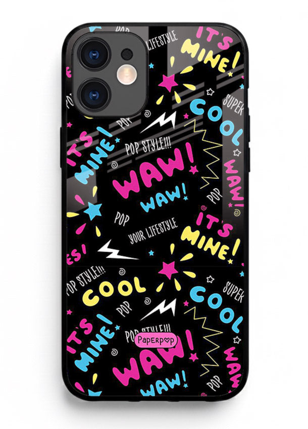 Neon Black Doodles neon artwork iphone 11 glass back cover