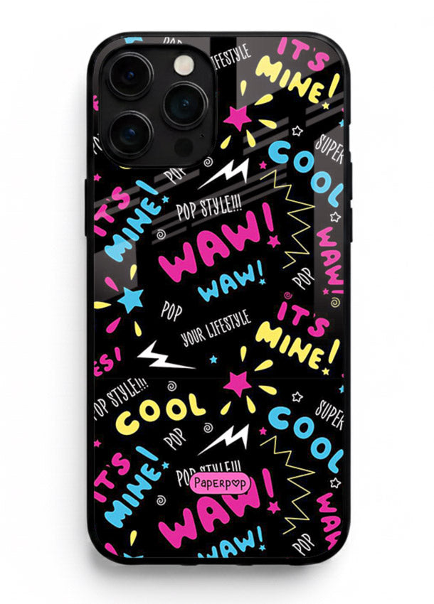 Neon Black Doodles neon artwork iphone 14 pro max glass back cover