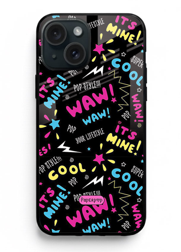 Neon Black Doodles neon artwork iphone 13 mini glass back cover