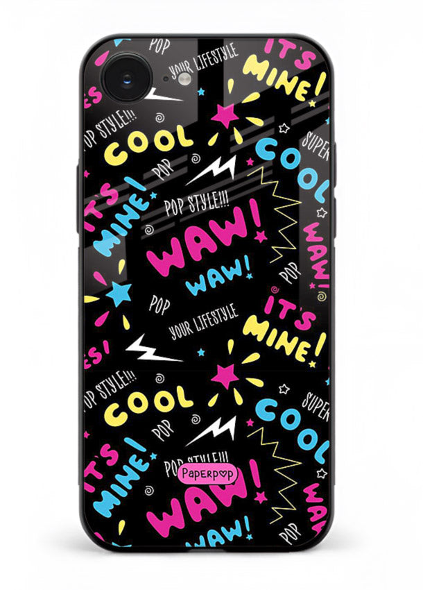 Neon Black Doodles neon artwork iphone 16e glass back cover