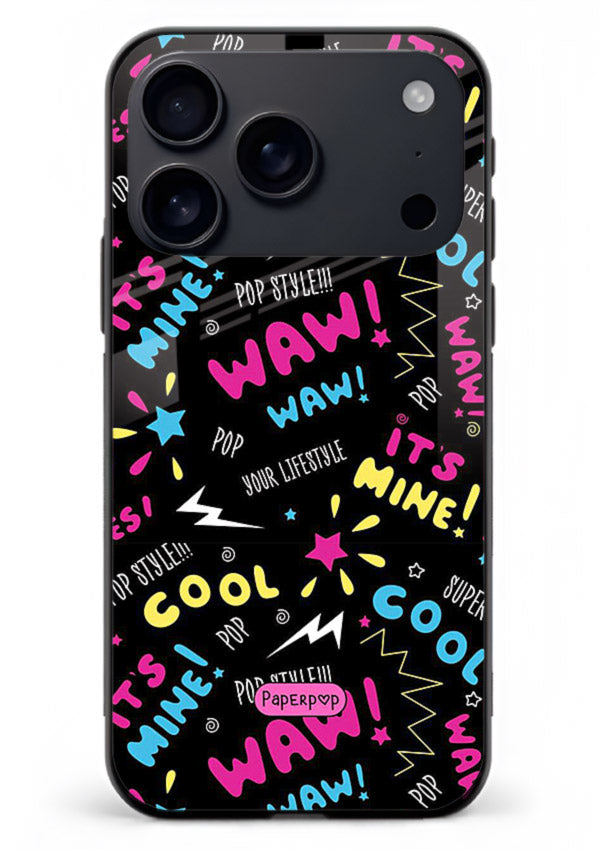Neon Black Doodles neon artwork iphone 17 pro max glass back cover