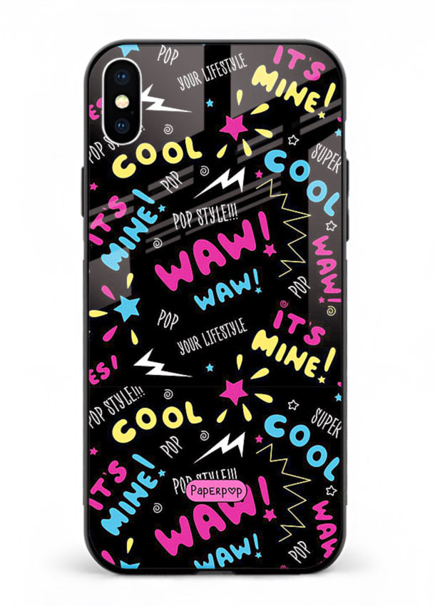 Neon Black Doodles neon artwork iphone xs max glass back cover