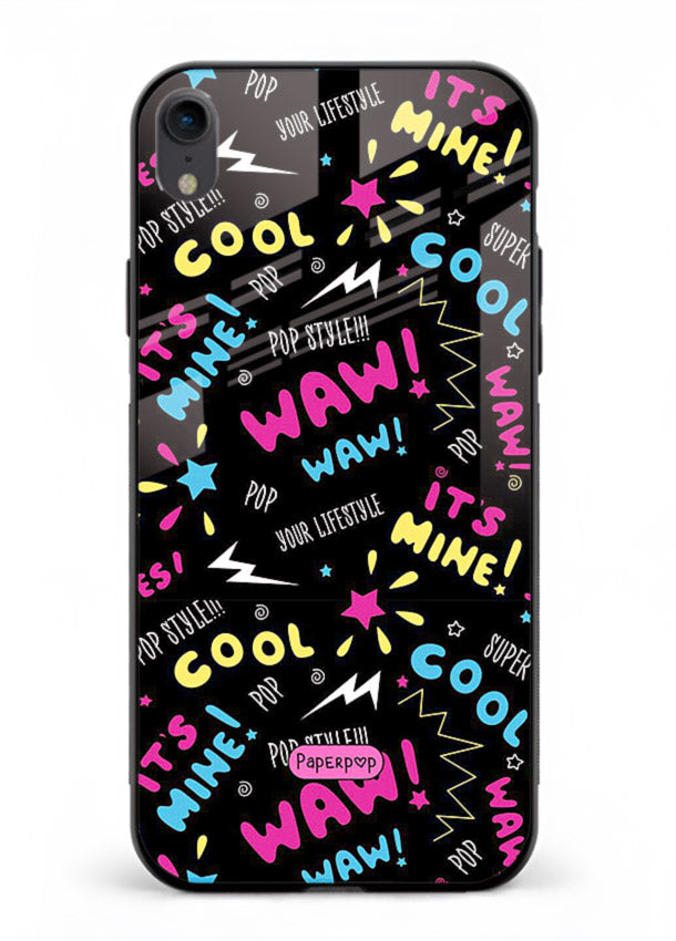 Neon Black Doodles neon artwork iphone xr glass back cover
