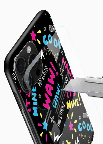 Neon Black Doodles neon artwork glossy vibrant premium glass back cover - Angle Blade