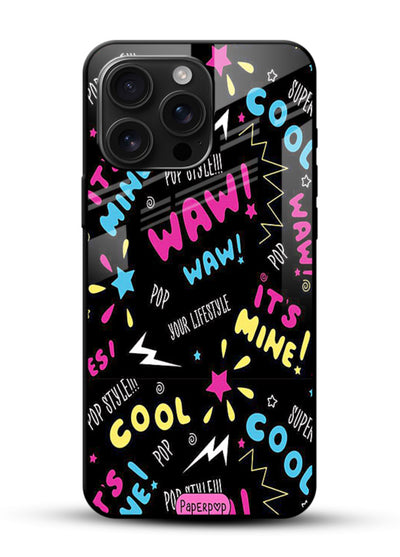Neon Black Doodles neon artwork glossy vibrant premium glass back cover - Angle Front