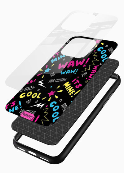 Neon Black Doodles neon artwork glossy vibrant premium glass back cover - Angle Layers