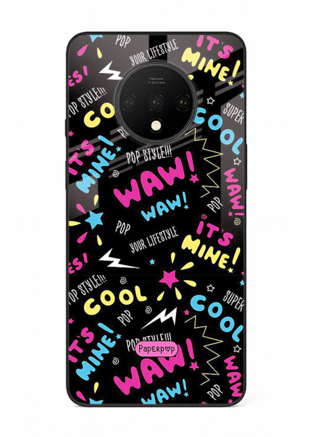 Neon Black Doodles neon artwork OnePlus 7T glass back cover