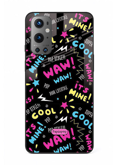 Neon Black Doodles neon artwork OnePlus 9 glass back cover