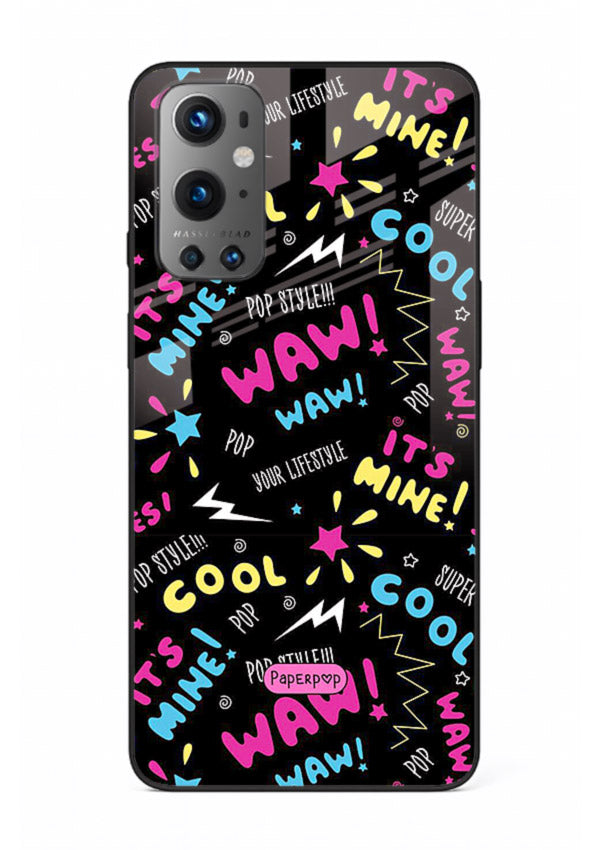 Neon Black Doodles neon artwork OnePlus 9 glass back cover