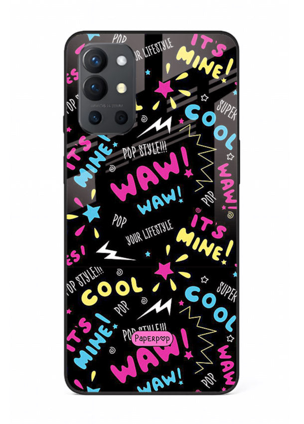 Neon Black Doodles neon artwork OnePlus 9R glass back cover