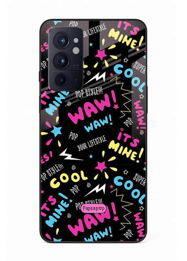 Neon Black Doodles neon artwork OnePlus 9RT glass back cover