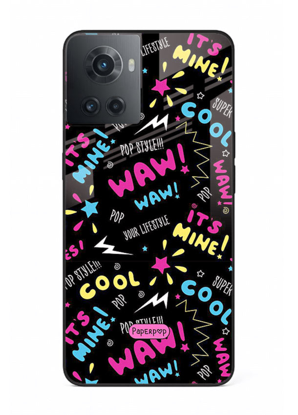 Neon Black Doodles neon artwork OnePlus 10R glass back cover