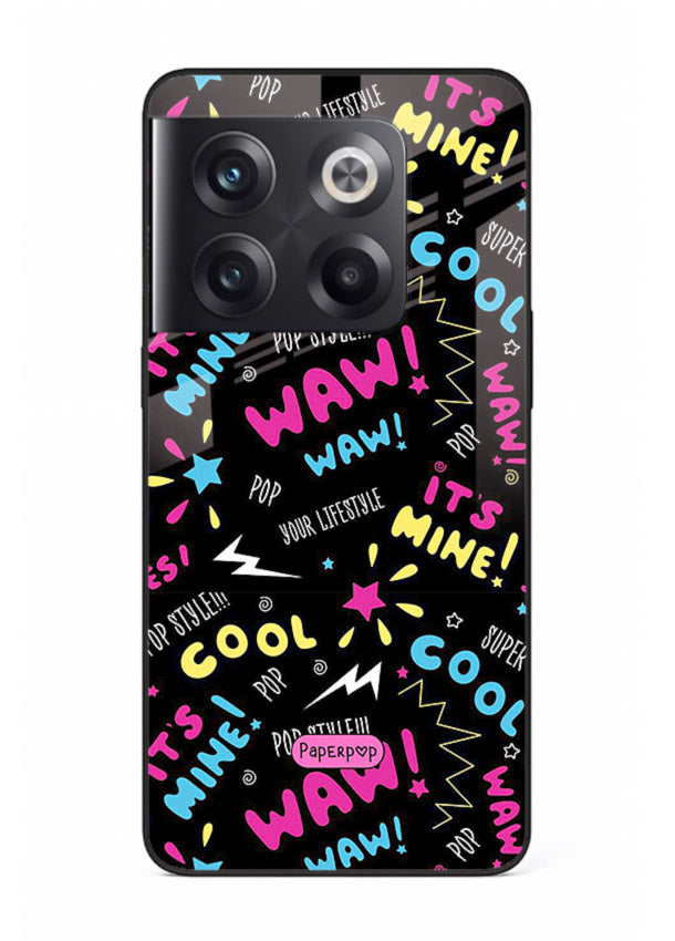 Neon Black Doodles neon artwork OnePlus 10T glass back cover