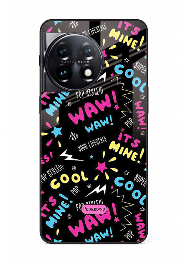 Neon Black Doodles neon artwork OnePlus 11 glass back cover