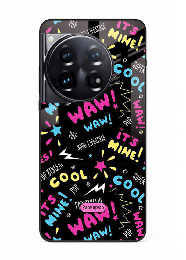 Neon Black Doodles neon artwork OnePlus 12 glass back cover