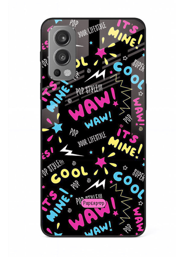 Neon Black Doodles neon artwork OnePlus Nord 2 glass back cover