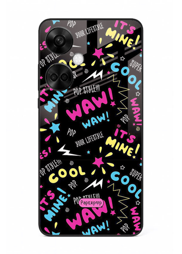 Neon Black Doodles neon artwork OnePlus Nord CE3 glass back cover
