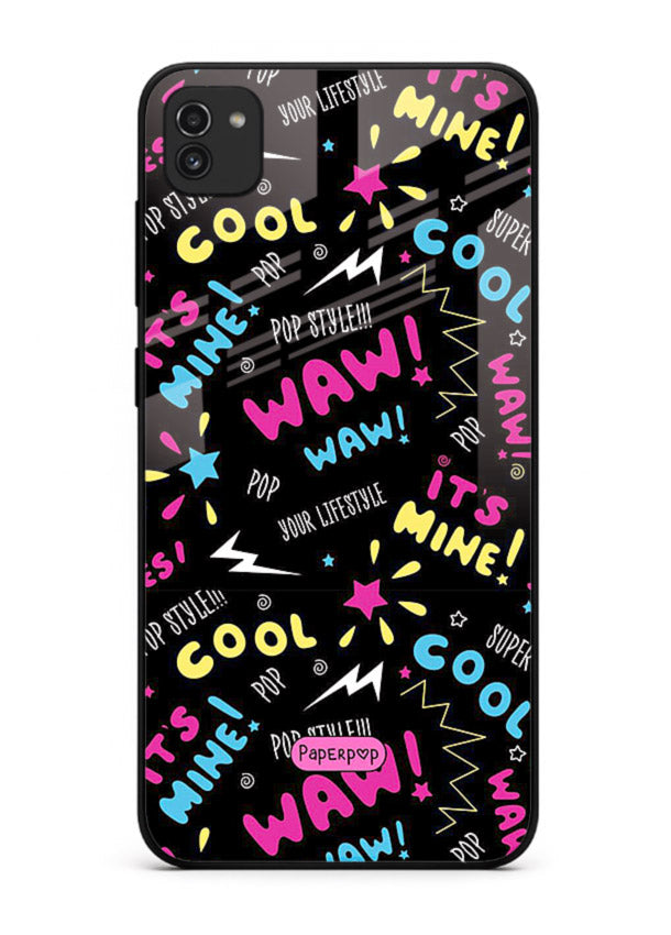 Neon Black Doodles neon artwork Samsung A03 glass back cover