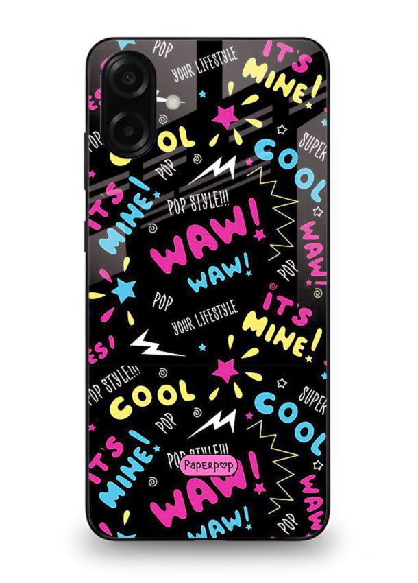 Neon Black Doodles neon artwork Samsung A07 4G glass back cover