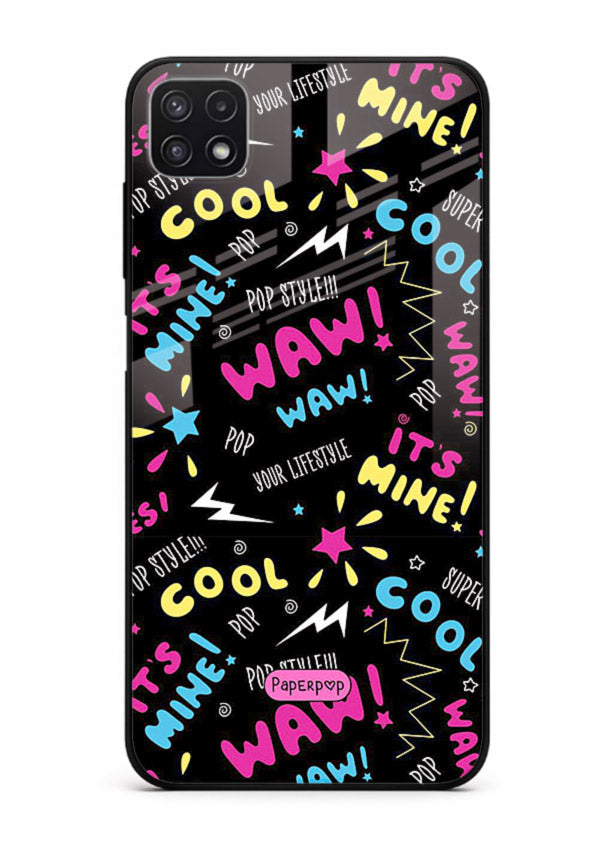 Neon Black Doodles neon artwork Samsung A22 5G glass back cover