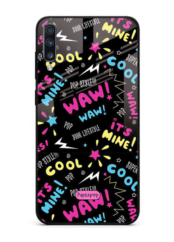 Neon Black Doodles neon artwork Samsung A70 glass back cover