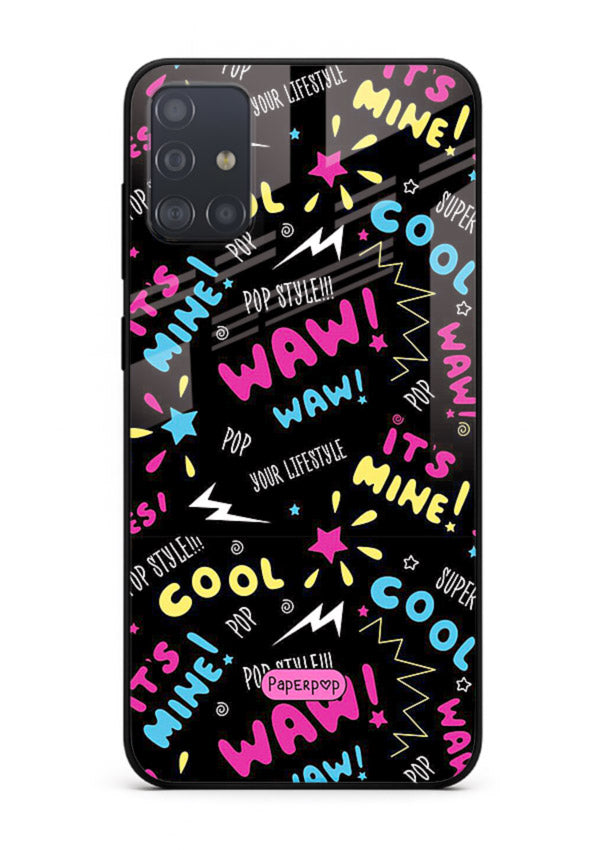 Neon Black Doodles neon artwork Samsung A71 glass back cover