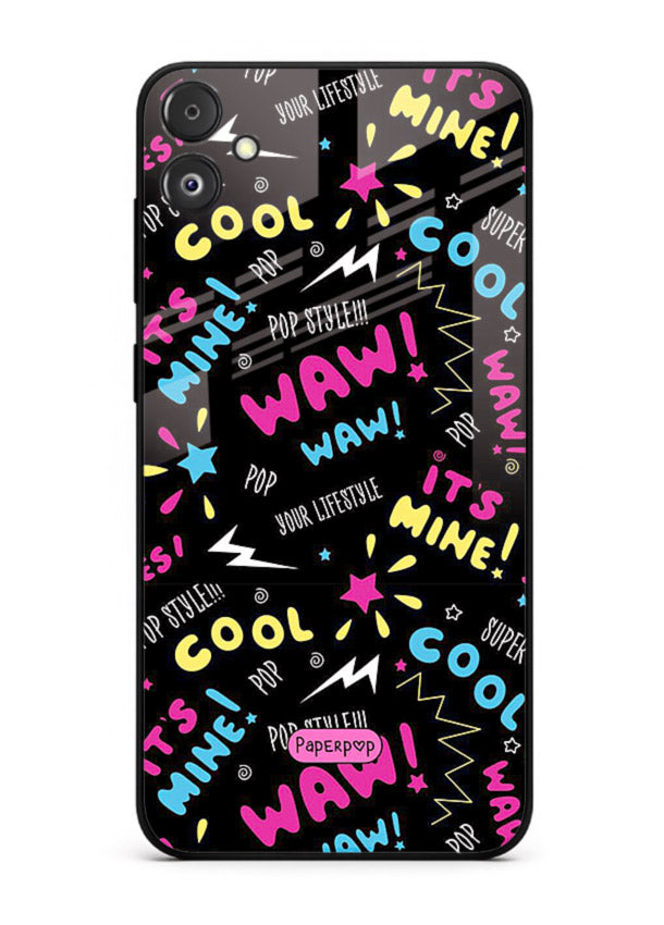 Neon Black Doodles neon artwork Samsung F04 5G glass back cover