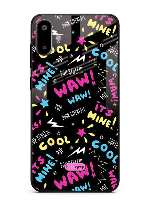 Neon Black Doodles neon artwork Samsung F06 5G glass back cover